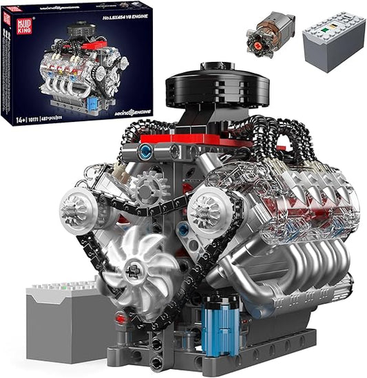 Mould King 10171 V8 Engine Model Kit - 487 Pcs to Build Your Own Mini Engine That Works - DIY STEM Project for Kids/Teens, Hobby Building Blocks Kit for Adults